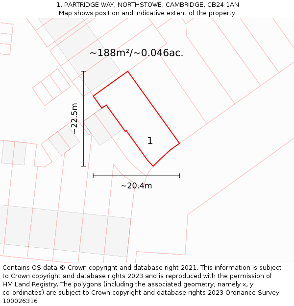 1, PARTRIDGE WAY, NORTHSTOWE, CAMBRIDGE, CB24 1AN: Plot and title map