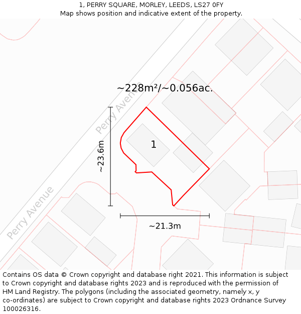 1, PERRY SQUARE, MORLEY, LEEDS, LS27 0FY: Plot and title map