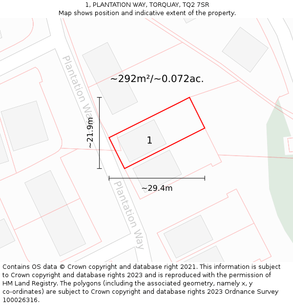 1, PLANTATION WAY, TORQUAY, TQ2 7SR: Plot and title map