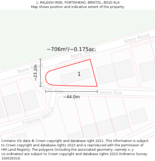 1, RALEIGH RISE, PORTISHEAD, BRISTOL, BS20 6LA: Plot and title map