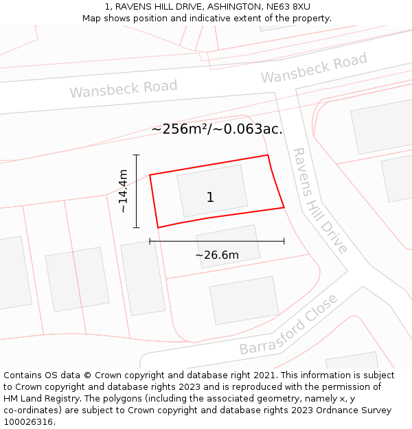 1, RAVENS HILL DRIVE, ASHINGTON, NE63 8XU: Plot and title map