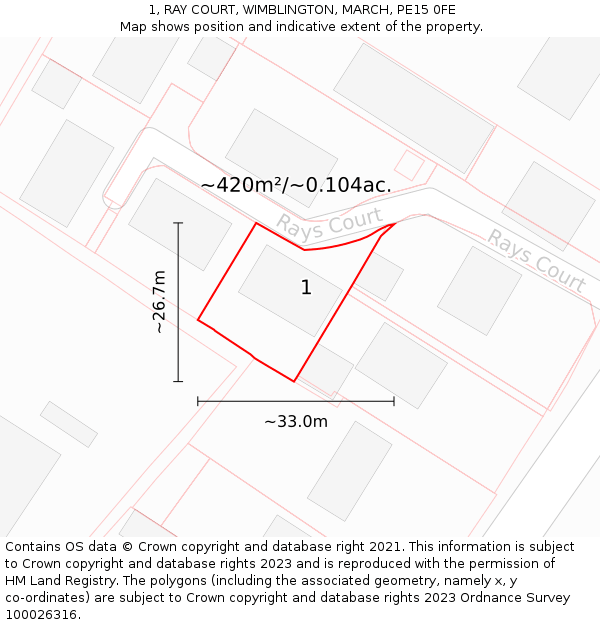 1, RAY COURT, WIMBLINGTON, MARCH, PE15 0FE: Plot and title map