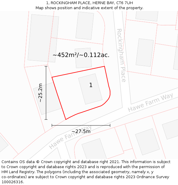 1, ROCKINGHAM PLACE, HERNE BAY, CT6 7UH: Plot and title map