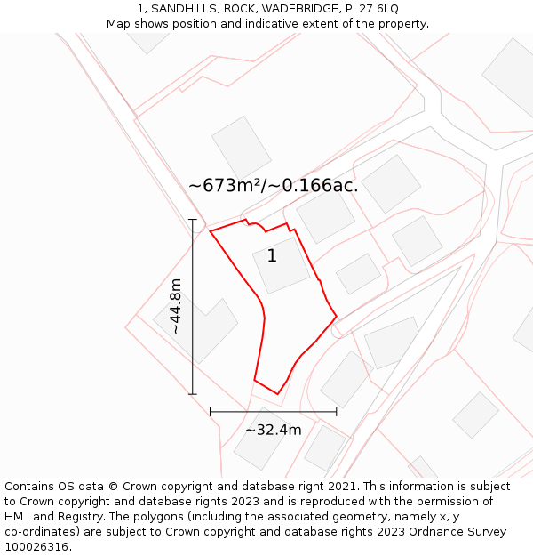 1, SANDHILLS, ROCK, WADEBRIDGE, PL27 6LQ: Plot and title map