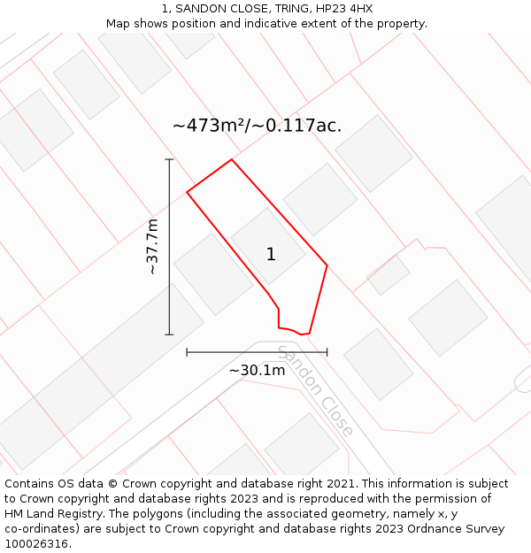 1, SANDON CLOSE, TRING, HP23 4HX: Plot and title map