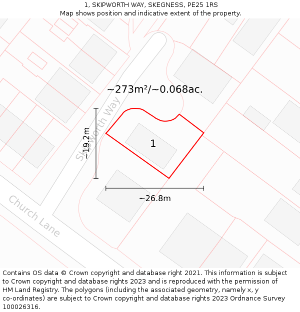 1, SKIPWORTH WAY, SKEGNESS, PE25 1RS: Plot and title map