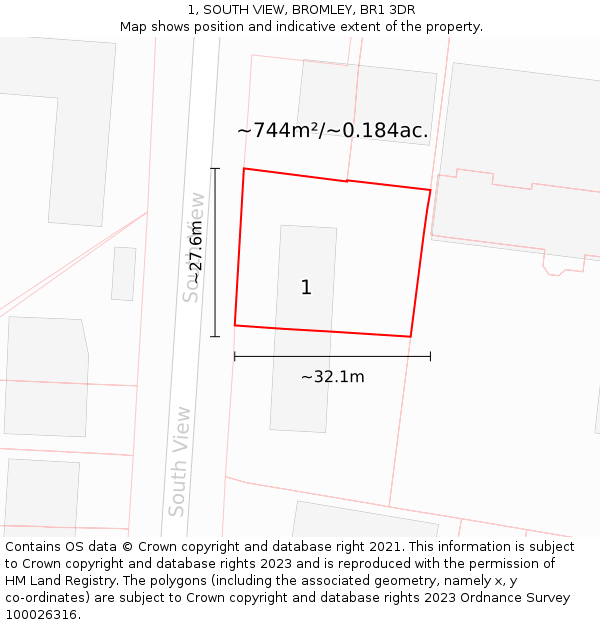 1, SOUTH VIEW, BROMLEY, BR1 3DR: Plot and title map