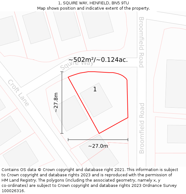 1, SQUIRE WAY, HENFIELD, BN5 9TU: Plot and title map