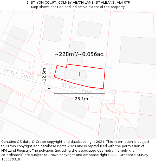 1, ST. YON COURT, COLNEY HEATH LANE, ST ALBANS, AL4 0TR: Plot and title map