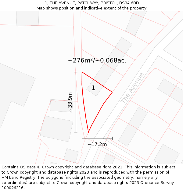 1, THE AVENUE, PATCHWAY, BRISTOL, BS34 6BD: Plot and title map