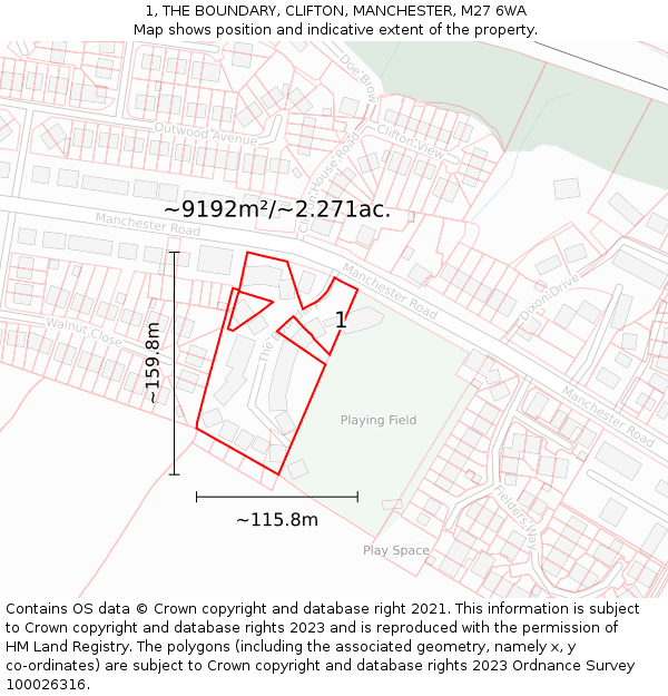 1, THE BOUNDARY, CLIFTON, MANCHESTER, M27 6WA: Plot and title map