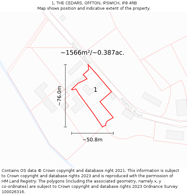 1, THE CEDARS, OFFTON, IPSWICH, IP8 4RB: Plot and title map