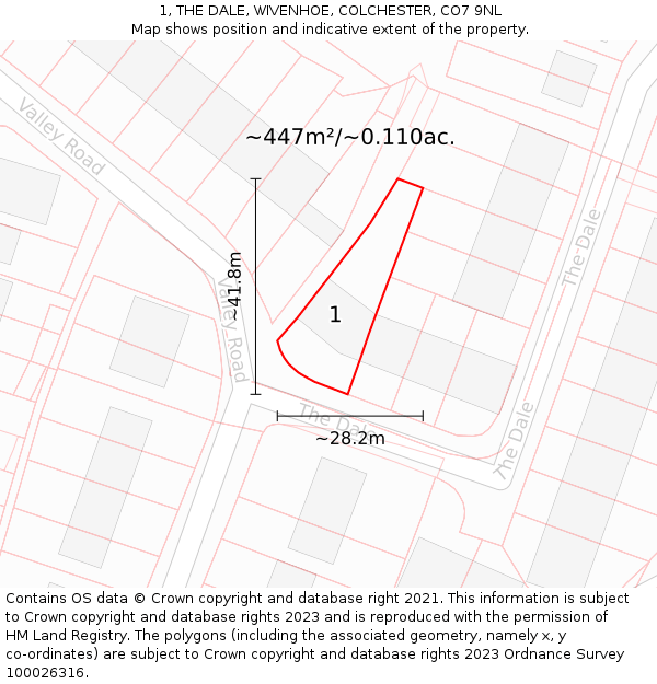 1, THE DALE, WIVENHOE, COLCHESTER, CO7 9NL: Plot and title map