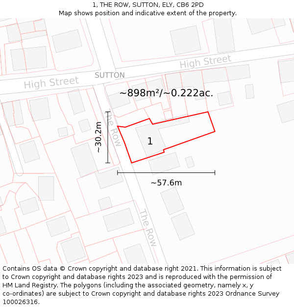 1, THE ROW, SUTTON, ELY, CB6 2PD: Plot and title map