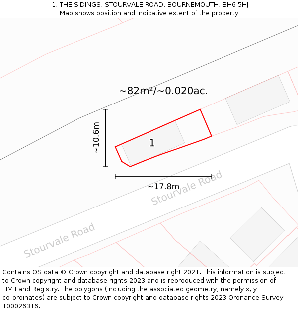 1, THE SIDINGS, STOURVALE ROAD, BOURNEMOUTH, BH6 5HJ: Plot and title map