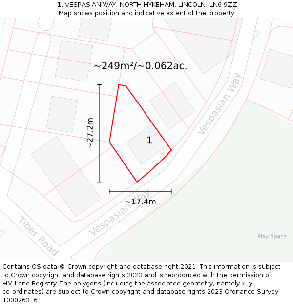 1, VESPASIAN WAY, NORTH HYKEHAM, LINCOLN, LN6 9ZZ: Plot and title map