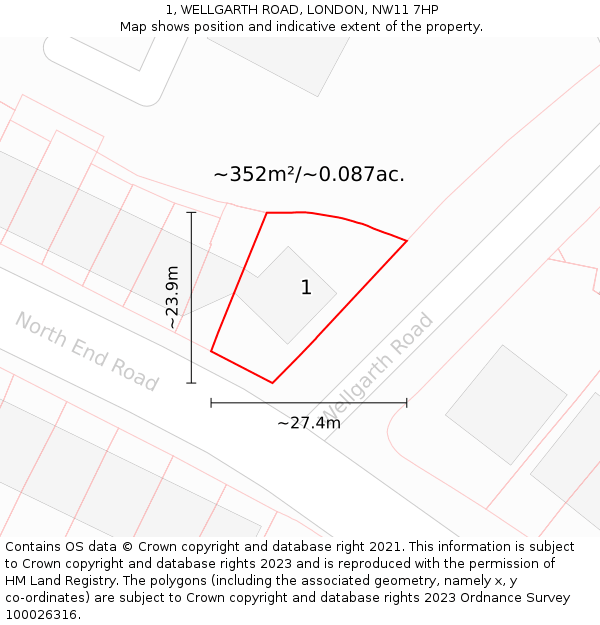 1, WELLGARTH ROAD, LONDON, NW11 7HP: Plot and title map