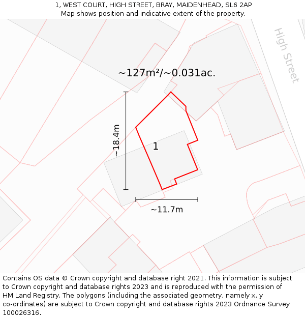 1, WEST COURT, HIGH STREET, BRAY, MAIDENHEAD, SL6 2AP: Plot and title map