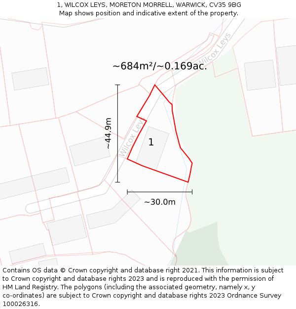 1, WILCOX LEYS, MORETON MORRELL, WARWICK, CV35 9BG: Plot and title map