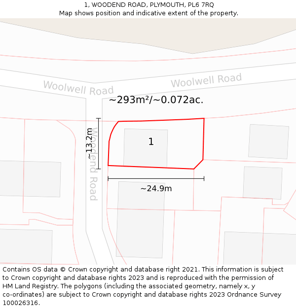 1, WOODEND ROAD, PLYMOUTH, PL6 7RQ: Plot and title map