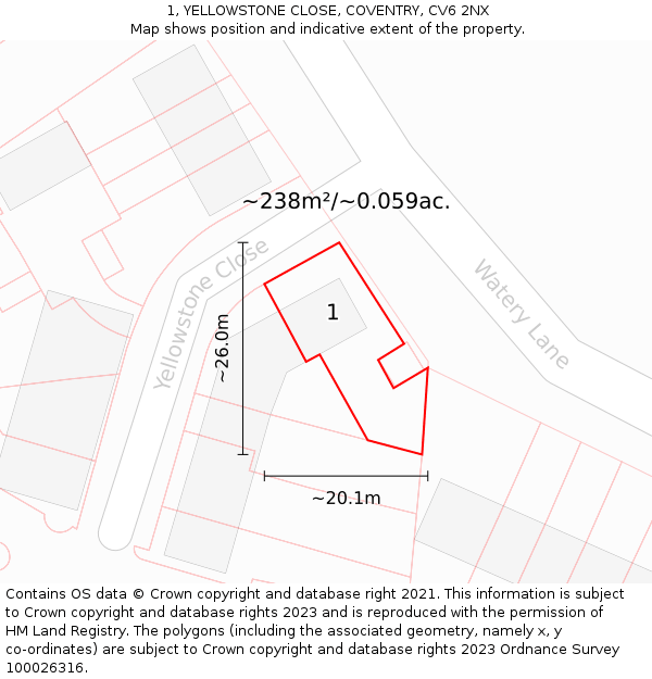 1, YELLOWSTONE CLOSE, COVENTRY, CV6 2NX: Plot and title map