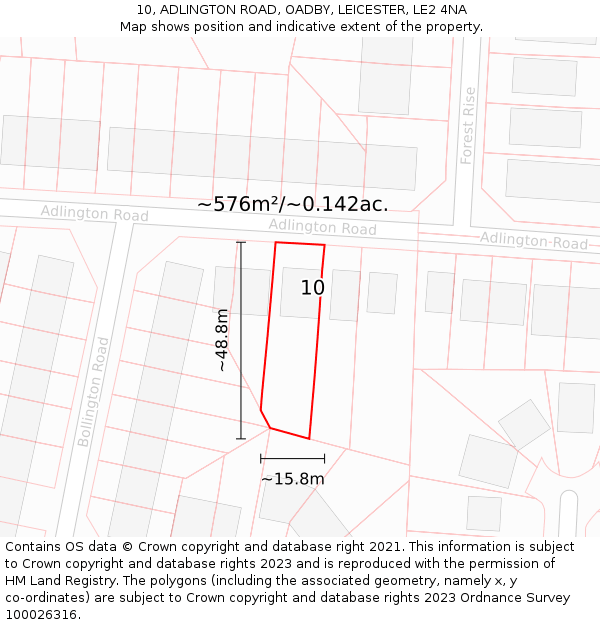 10, ADLINGTON ROAD, OADBY, LEICESTER, LE2 4NA: Plot and title map