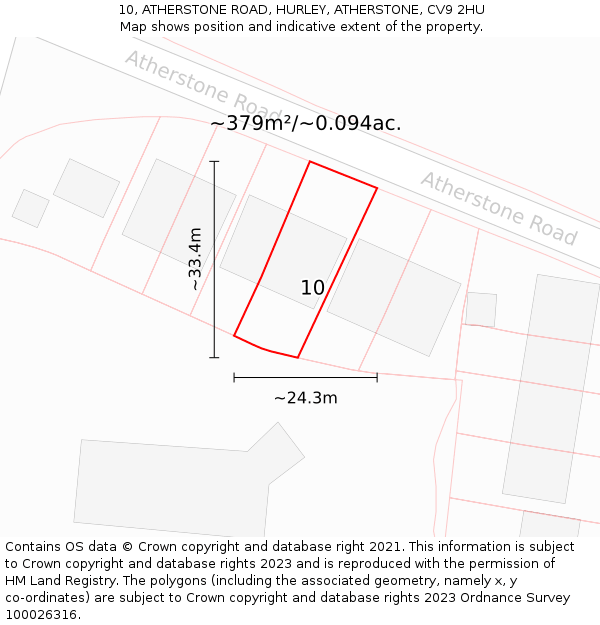 10, ATHERSTONE ROAD, HURLEY, ATHERSTONE, CV9 2HU: Plot and title map