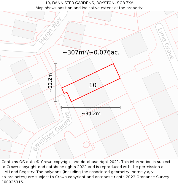 10, BANNISTER GARDENS, ROYSTON, SG8 7XA: Plot and title map