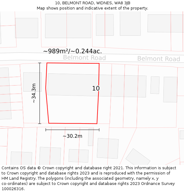 10, BELMONT ROAD, WIDNES, WA8 3JB: Plot and title map