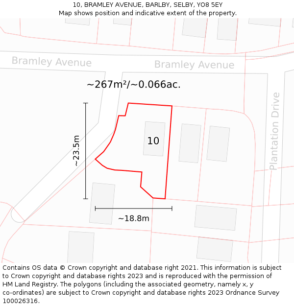 10, BRAMLEY AVENUE, BARLBY, SELBY, YO8 5EY: Plot and title map