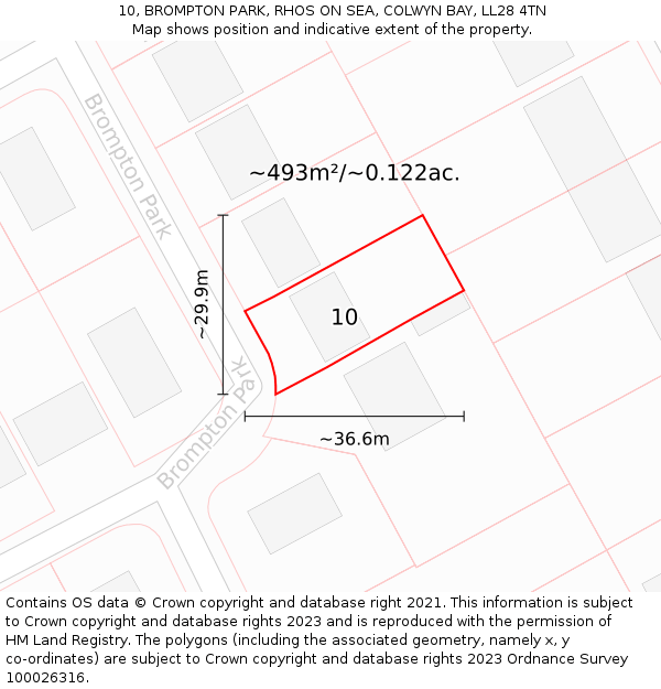 10, BROMPTON PARK, RHOS ON SEA, COLWYN BAY, LL28 4TN: Plot and title map