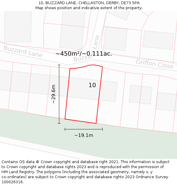 10, BUZZARD LANE, CHELLASTON, DERBY, DE73 5PA: Plot and title map