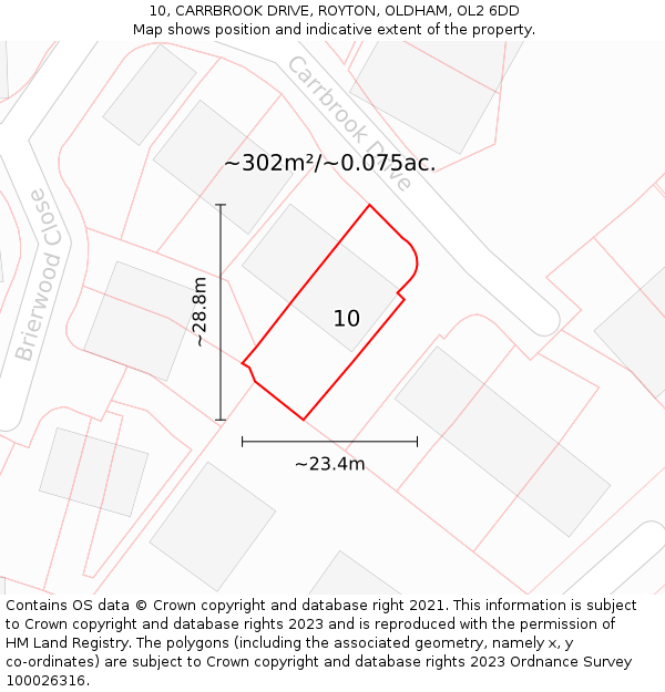 10, CARRBROOK DRIVE, ROYTON, OLDHAM, OL2 6DD: Plot and title map