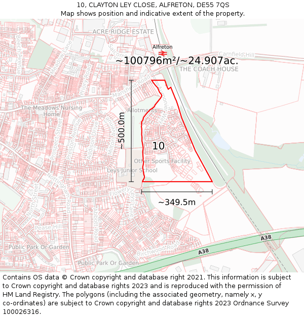 10, CLAYTON LEY CLOSE, ALFRETON, DE55 7QS: Plot and title map