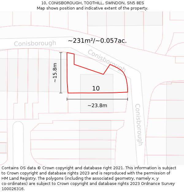 10, CONISBOROUGH, TOOTHILL, SWINDON, SN5 8ES: Plot and title map