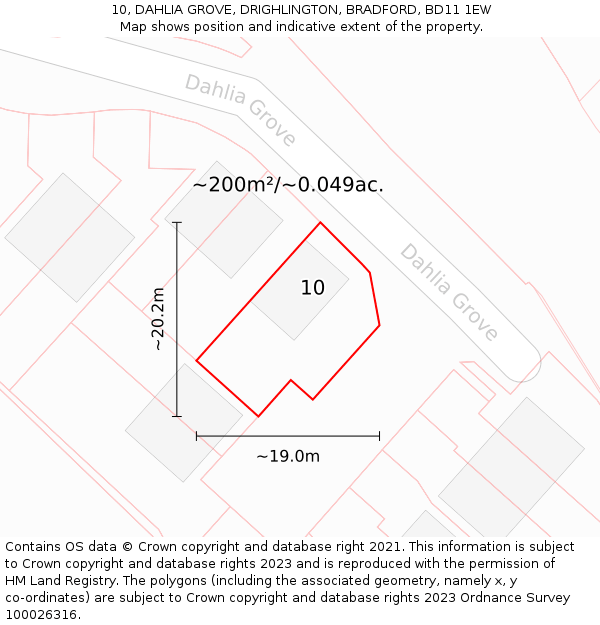 10, DAHLIA GROVE, DRIGHLINGTON, BRADFORD, BD11 1EW: Plot and title map