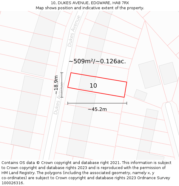 10, DUKES AVENUE, EDGWARE, HA8 7RX: Plot and title map