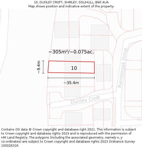 10, DUNLEY CROFT, SHIRLEY, SOLIHULL, B90 4UA: Plot and title map