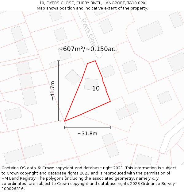 10, DYERS CLOSE, CURRY RIVEL, LANGPORT, TA10 0PX: Plot and title map