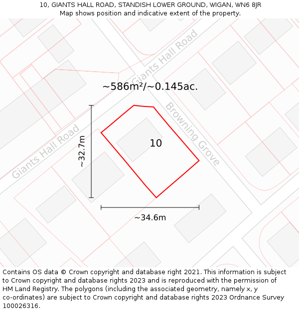 10, GIANTS HALL ROAD, STANDISH LOWER GROUND, WIGAN, WN6 8JR: Plot and title map