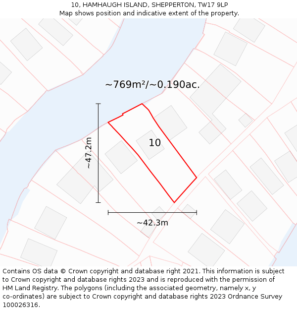 10, HAMHAUGH ISLAND, SHEPPERTON, TW17 9LP: Plot and title map