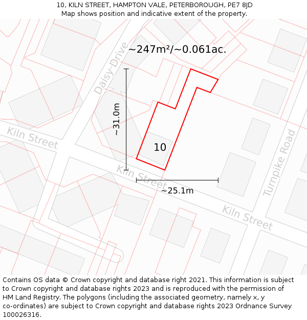 10, KILN STREET, HAMPTON VALE, PETERBOROUGH, PE7 8JD: Plot and title map