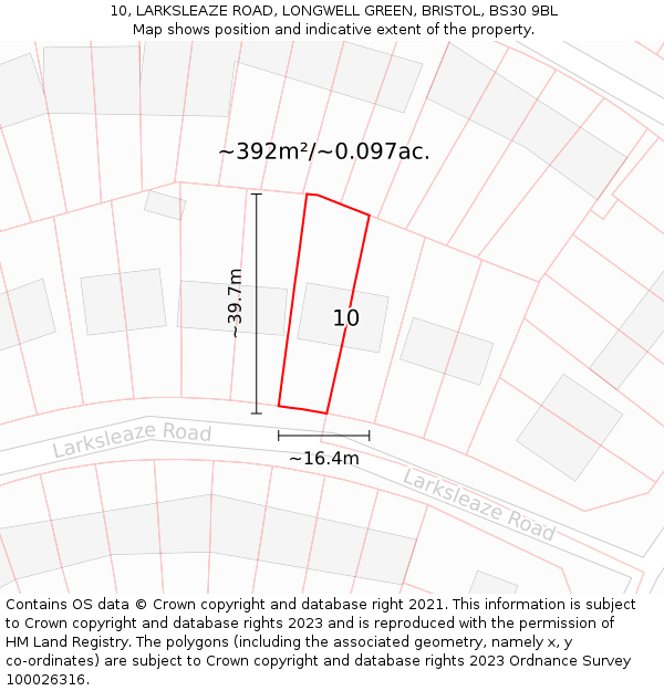 10, LARKSLEAZE ROAD, LONGWELL GREEN, BRISTOL, BS30 9BL: Plot and title map