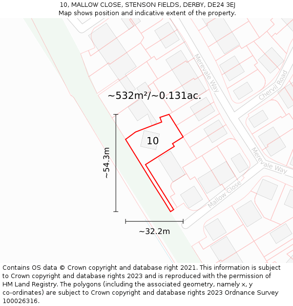 10, MALLOW CLOSE, STENSON FIELDS, DERBY, DE24 3EJ: Plot and title map