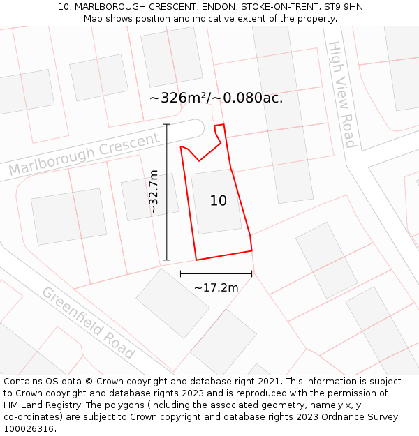 10, MARLBOROUGH CRESCENT, ENDON, STOKE-ON-TRENT, ST9 9HN: Plot and title map