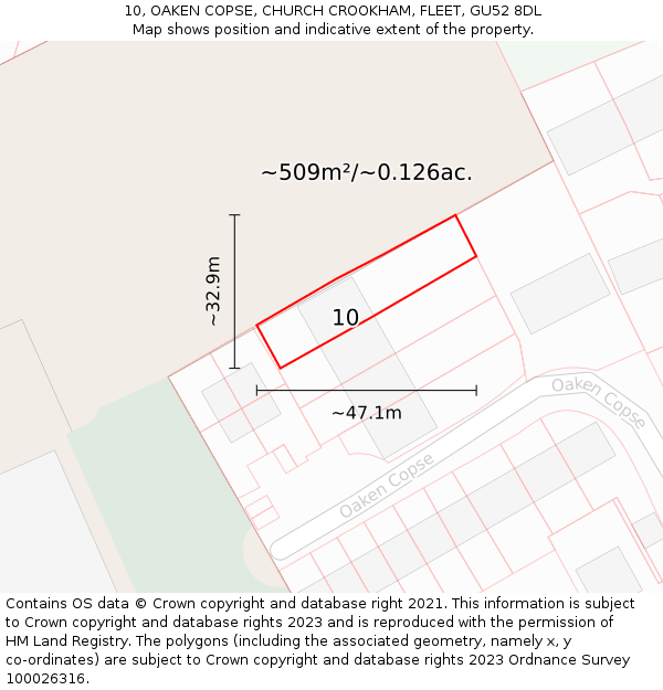 10, OAKEN COPSE, CHURCH CROOKHAM, FLEET, GU52 8DL: Plot and title map