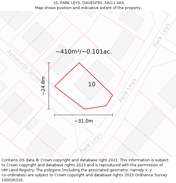 10, PARK LEYS, DAVENTRY, NN11 4AS: Plot and title map