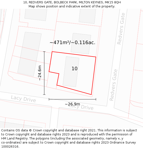 10, REDVERS GATE, BOLBECK PARK, MILTON KEYNES, MK15 8QH: Plot and title map