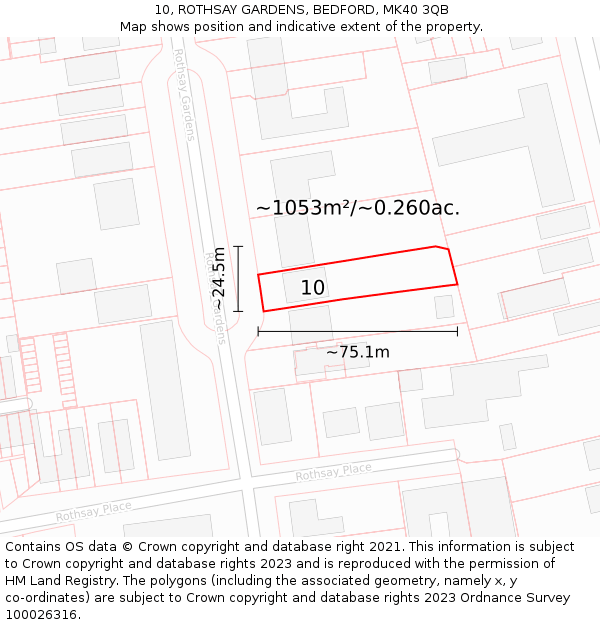 10, ROTHSAY GARDENS, BEDFORD, MK40 3QB: Plot and title map