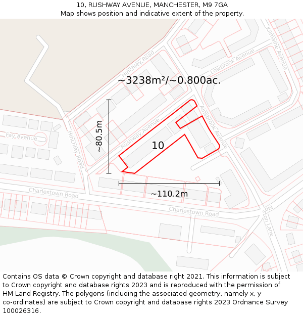 10, RUSHWAY AVENUE, MANCHESTER, M9 7GA: Plot and title map